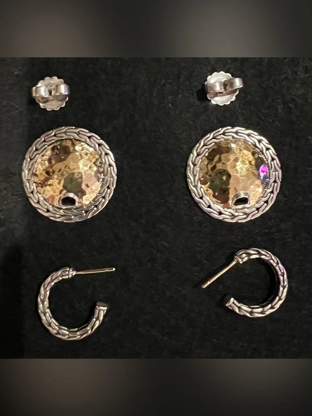 John Hardy Palu Disc Hoop Drop Earrings | 925 Sterling Silver & 22K Yellow Gold